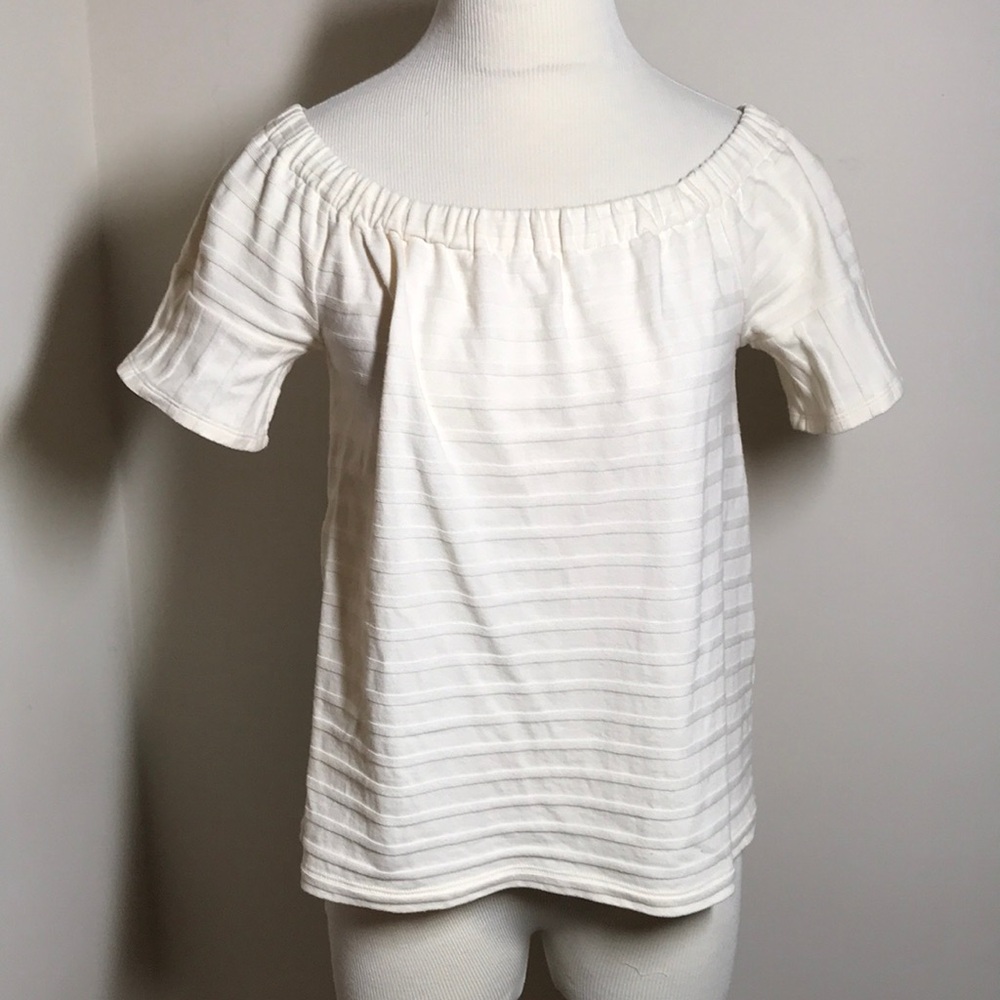 Madewell M BOHO Off the Shoulder Top Textured Cotton Short Sleeve Cream NEW